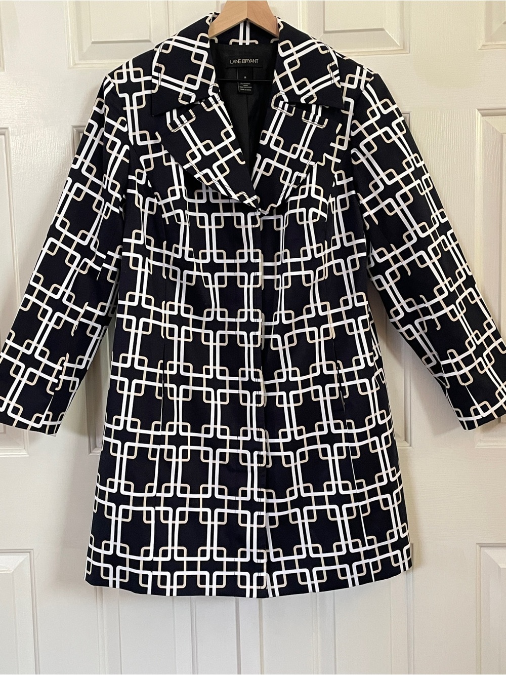 Lane Bryant Geometric Print Trench Coat Size 16 Black White Tan